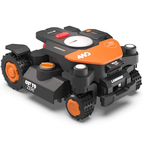 WORX Robot Lawn Mower 4WD for 1/2 Acre, No Perimeter Wire, WR342 | Landroid Vision Cloud with AI Obstacle Avoidance, RTK Cloud Navigation, Auto Mapping, App Control, 84% Slope, Cut-to-Zero