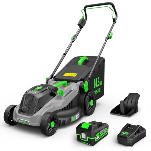 TIECTOWN 40V 16-Inch Brushless Cordless Lawn Mower with 4.0Ah Battery & Charger, 2-in-1 Electric Push Mower, 5-Position Height Adjustment, Lightweight, Compact Storage, for Small Yards - Green