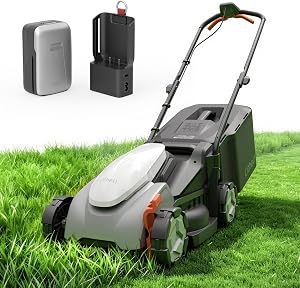 Litheli 14 Inch Cordless Lawn Mower, Brushless Battery Powered Push Mower with 5.0Ah Batte