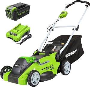 Greenworks 40V 16" (Push) Cordless Lawn Mower, 4.0Ah Battery (1/3 Acre, Push Button S